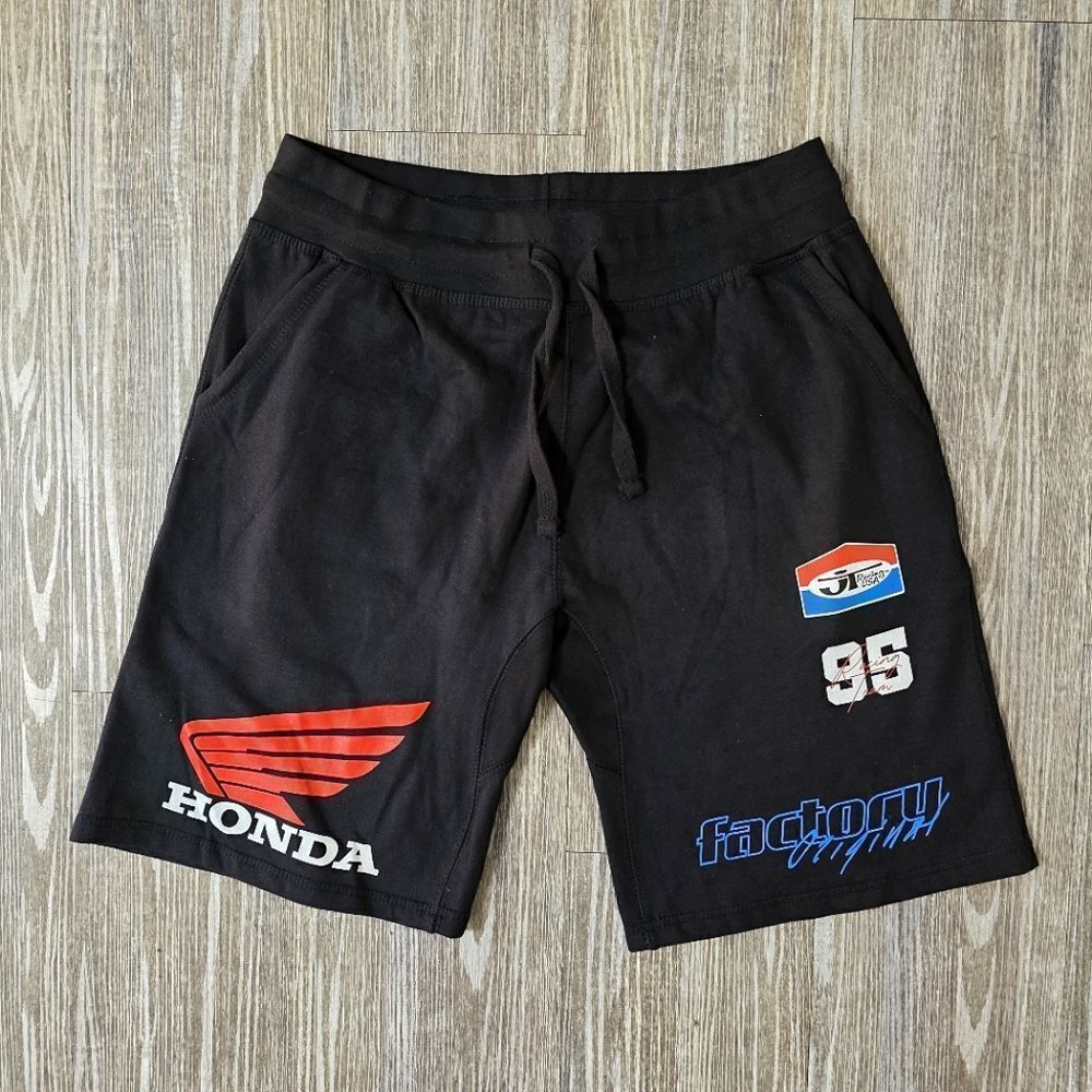 Honda Fleece Shorts Racing Motorcycle JT Team Black Red Wing Logo Men's Medium M